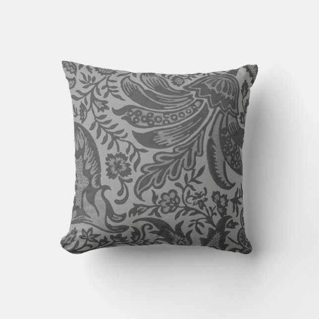 Modern Grey Floral Botanical Cushion (Front)