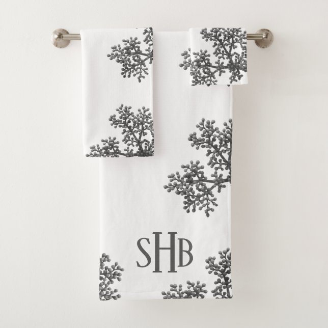 Modern Grey Floral Buds Bath Towel Set (Insitu)