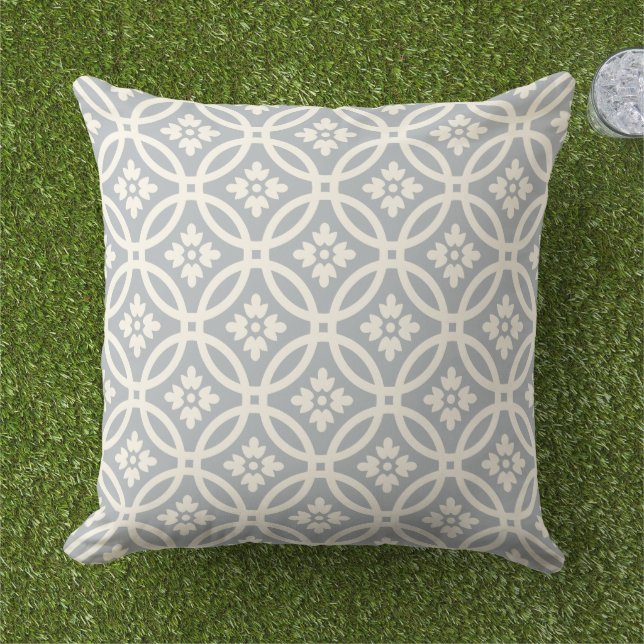 Modern Grey Floral Framework Pattern Cushion (Grass)