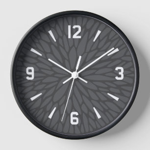 Modern Grey Floral Geometric Pattern Clock ⏰