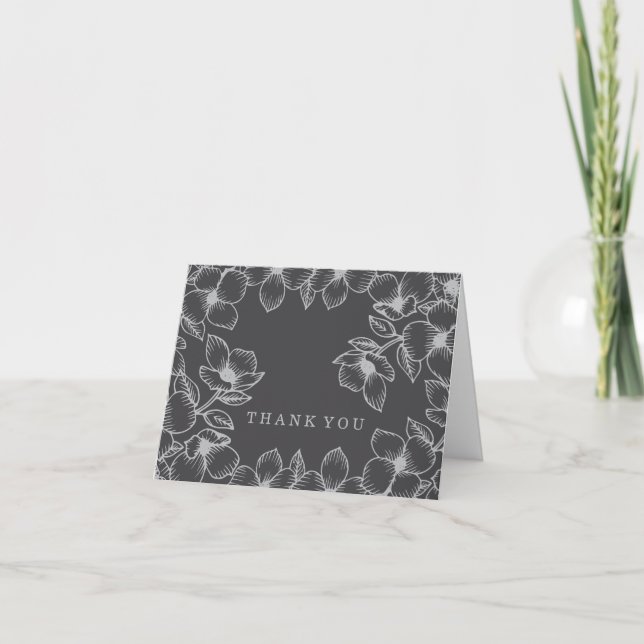 Modern Grey Floral Thank You Cards (Front)