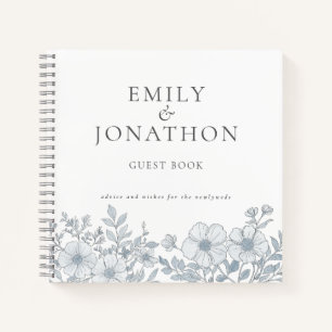 Modern Grey Florals Wedding Guest Book