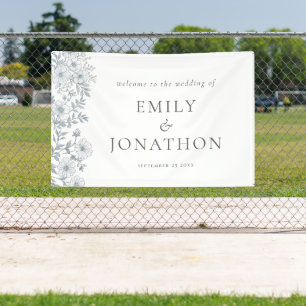Modern Grey Florals Welcome to Wedding Banner