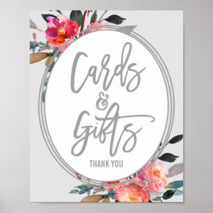 Modern Grey   Flower Wreath Cards and Gifts Sign