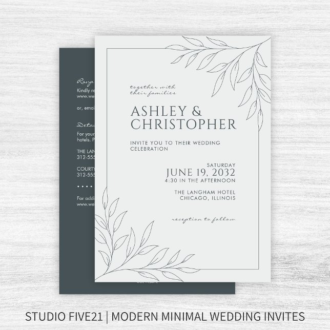 Modern Grey Foliage Outline All-in-One Wedding Invitation (Creator Uploaded)