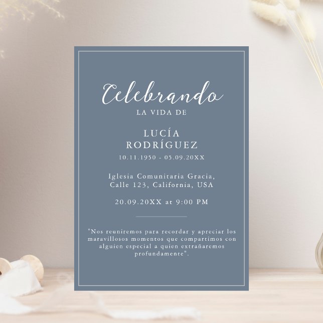 Modern Grey Funeral Memorial Invitation in Spanish (Creator Uploaded)
