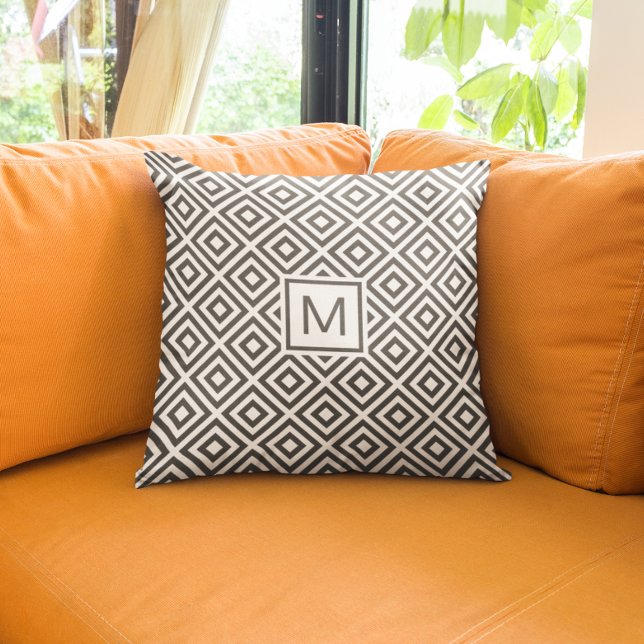 Modern Grey Geometric Pattern with Monogram Cushion (Creator Uploaded)