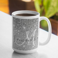 Modern Grey Glitter Sparkles Personalised Name