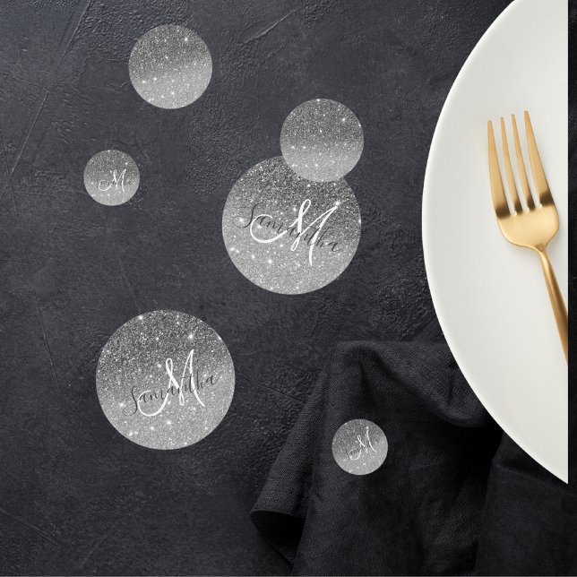 Modern Grey Glitter Sparkles Personalised Name Confetti (Creator Uploaded)