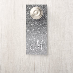 Modern Grey Glitter Sparkles Personalised Name Door Hanger