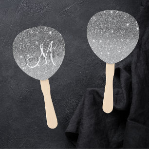 Modern Grey Glitter Sparkles Personalised Name Hand Fan