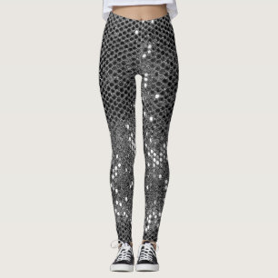Modern Grey Glitter Sparkles Personalised Name  Leggings