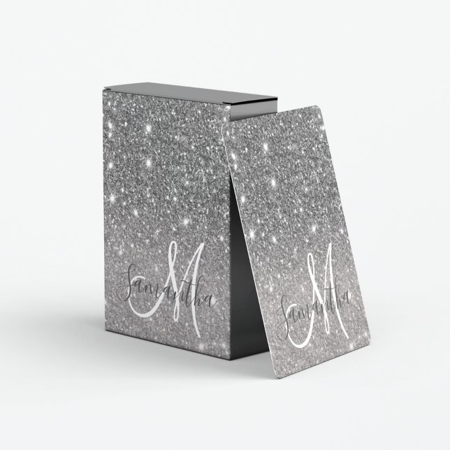 Modern Grey Glitter Sparkles Personalised Name Playing Cards (Creator Uploaded)