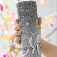 Modern Grey Glitter Sparkles Personalised Name