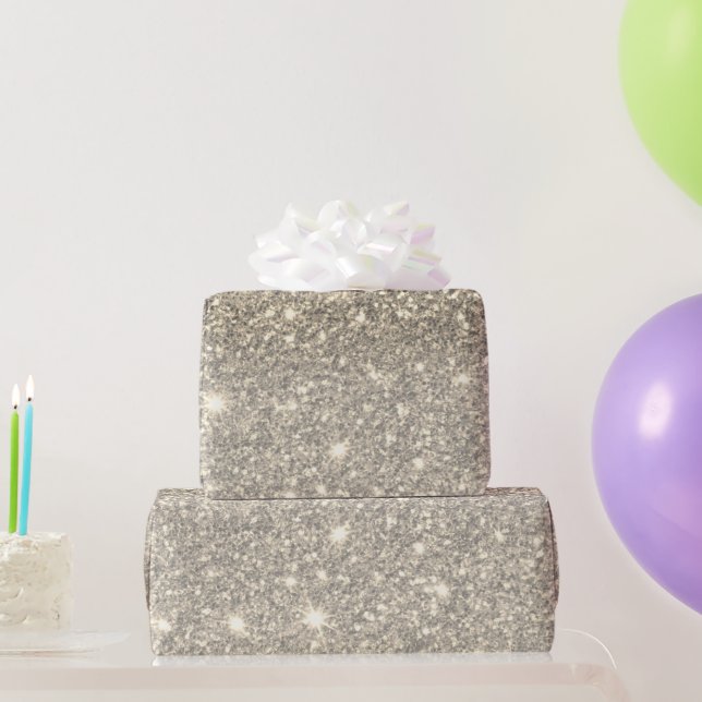 Modern Grey Glitter Sparkles Personalised Name Wrapping Paper (Party Gifts)