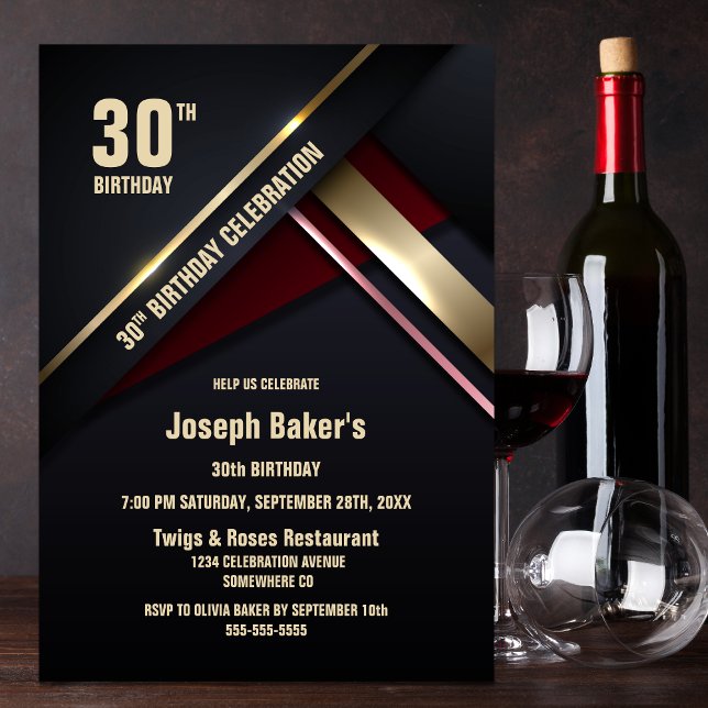 Modern Grey Gold 30th Birthday Party Invitation (Creator Uploaded)