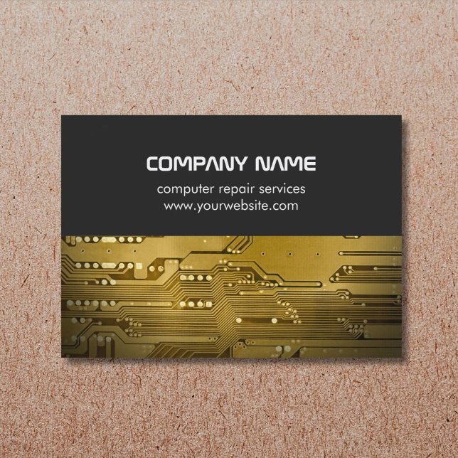Modern Grey Gold Circuit Board Computer Repair Business Card (Creator Uploaded)