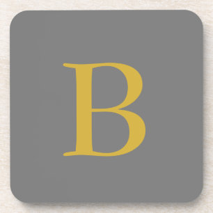 Modern Grey Gold Colour Monogram Add Name Initial Coaster