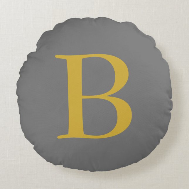 Modern Grey Gold Colour Monogram Add Name Initial Round Cushion (Front)