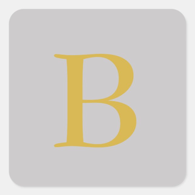 Modern Grey Gold Colour Monogram Add Name Initial Square Sticker (Front)