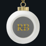 Modern Grey Gold Colour Monogram Add Name Initials Ceramic Ball Christmas Ornament<br><div class="desc">You Can Easily Change the Fonts,  Background Image and Colour,  Letter Characters.</div>