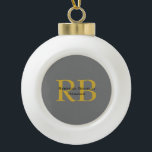 Modern Grey Gold Colour Monogram Add Name Initials Ceramic Ball Christmas Ornament<br><div class="desc">You Can Easily Change the Fonts,  Background Image and Colour,  Letter Characters.</div>