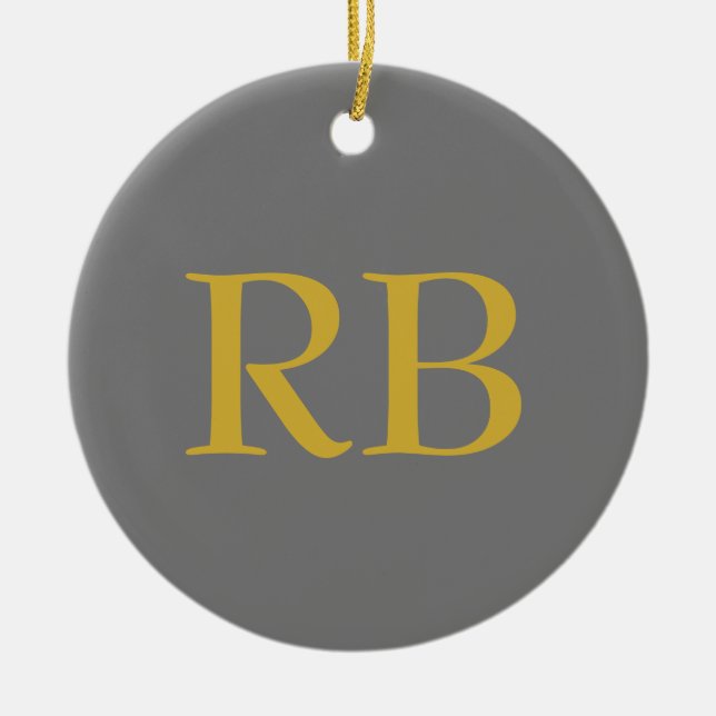 Modern Grey Gold Colour Monogram Add Name Initials Ceramic Tree Decoration (Front)