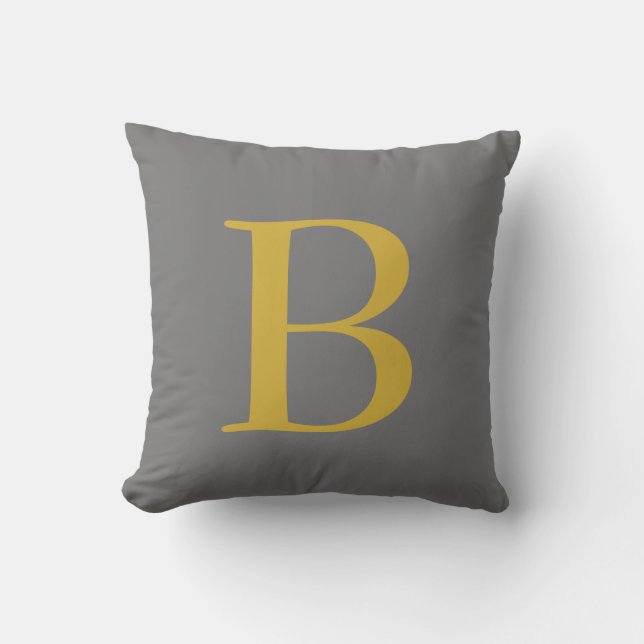 Modern Grey Gold Colour Monogram Add Name Initials Cushion (Front)