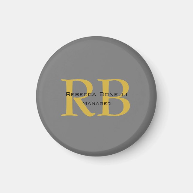 Modern Grey Gold Colour Monogram Add Name Initials Magnet (Front)