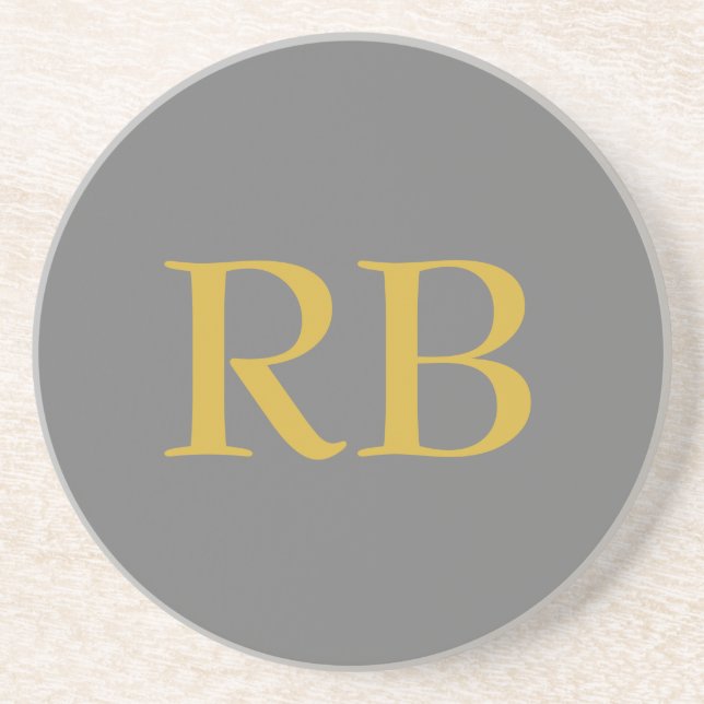 Modern Grey Gold Colour Monogram Initials Coaster (Front)