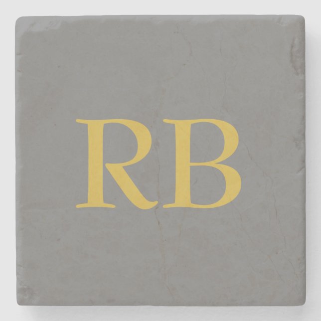 Modern Grey Gold Colour Monogram Initials Stone Coaster (Front)