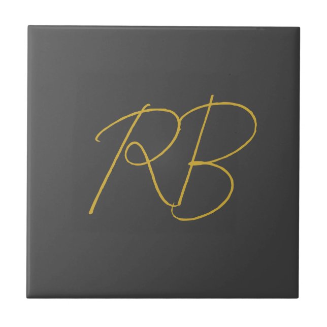 Modern Grey Gold Colour Monogram Initials Tile (Front)