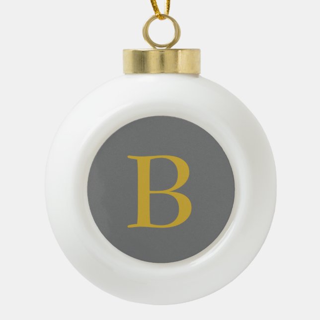 Modern Grey Gold Colour Monogram Name Initial Ceramic Ball Christmas Ornament (Front)
