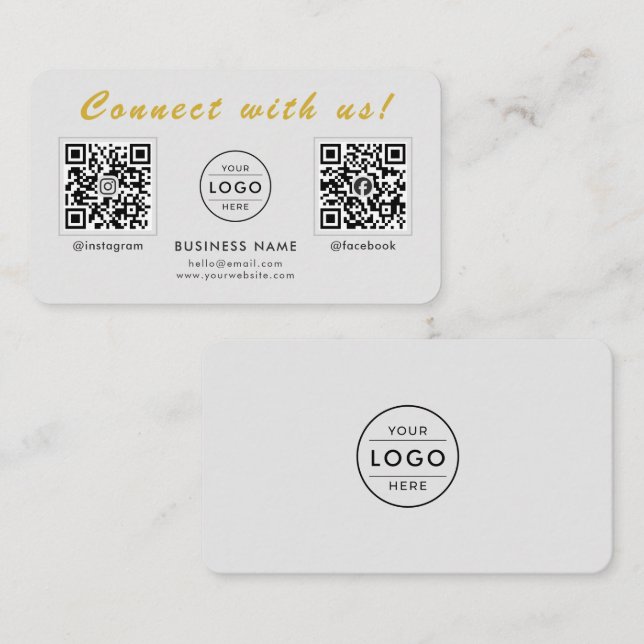 Modern Grey Gold Dual QR Code Multi Social Business Card (Front/Back)
