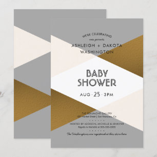 Modern Grey & Gold Geometric Baby Shower Invitation