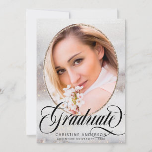 Modern Grey Gold Glitter Photo Graduation Party Invitation