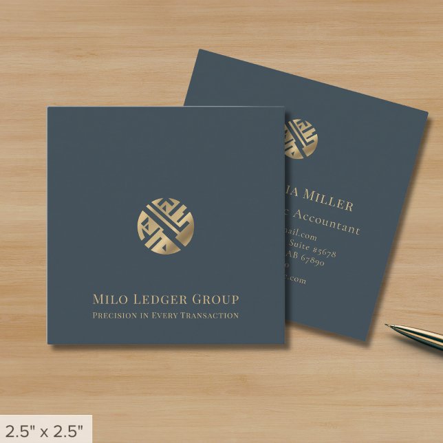 Modern Grey Gold Logo Square Business Card (Creator Uploaded)