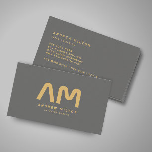 Modern Grey Gold Monogram  Business Card