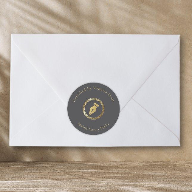 Modern Grey & Gold Notary Seal Certified by (Creator Uploaded)