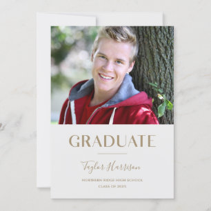 Modern Grey & Gold One-Photo 2022 Graduation Party Invitation