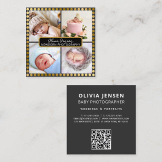 Modern Grey Gold Photo Collage Photographer QR  Square Business Card