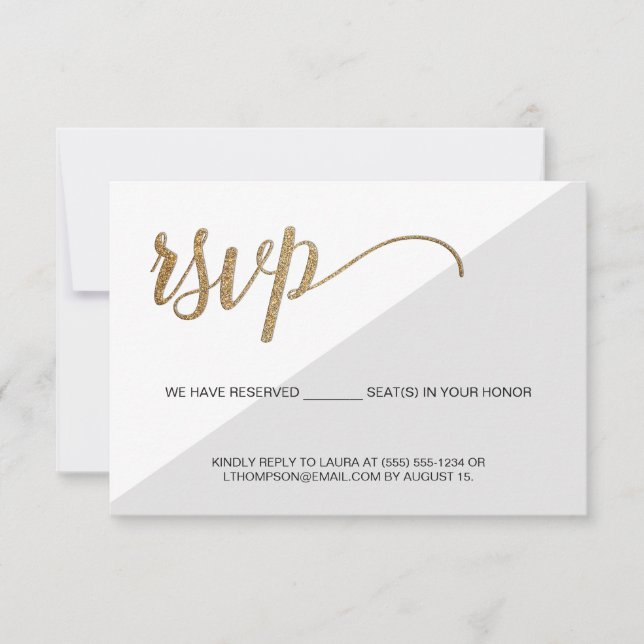 Modern Grey Gold RSVP no mailing Reserved Seat (Front)