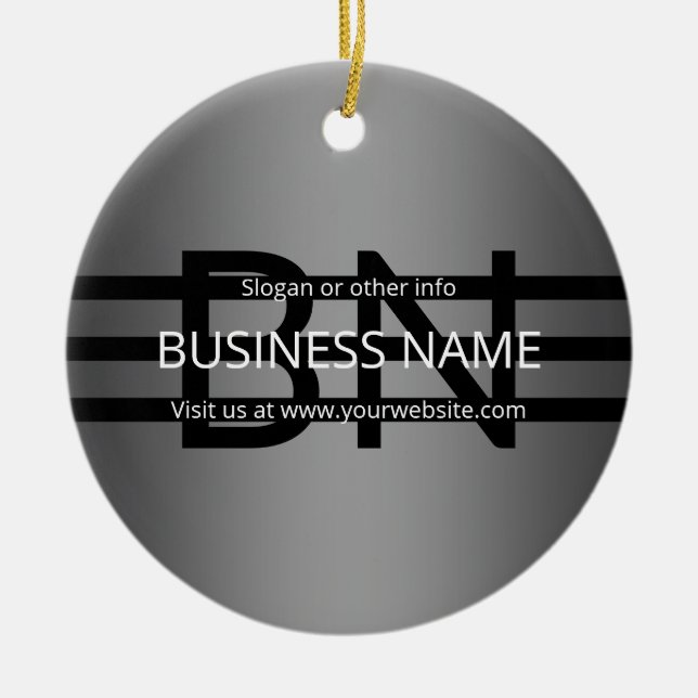 Modern Grey Gradient & Horizontal Black Stripes Ceramic Tree Decoration (Front)