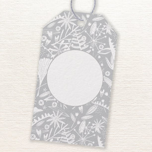 Modern Grey Graphic Floral Botanical Gift Tags