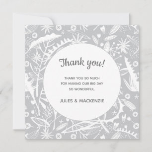 Modern Grey Graphic Floral Wedding Thank You Card