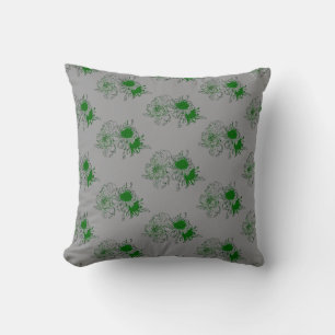 Modern Grey & Green Floral Pattern Throw Pillow