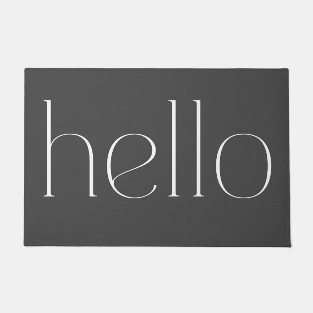 Modern Grey Hand Scripted Hello Welcome Doormat (Front)