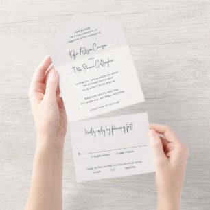 Modern Grey Handwritten Script Elegant Wedding All In One Invitation