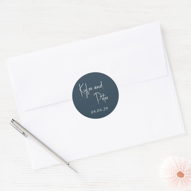 Modern Grey Handwritten Script Elegant Wedding Classic Round Sticker (Envelope)