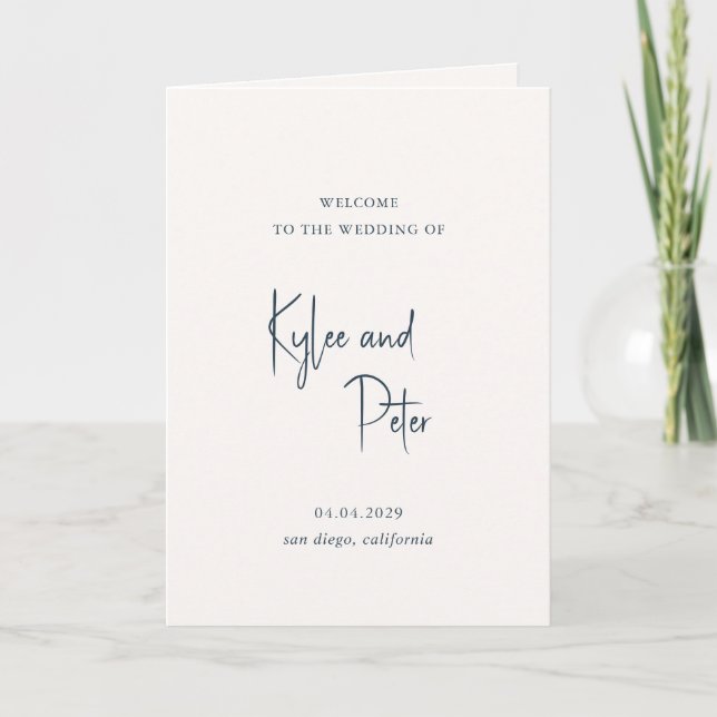 Modern Grey Handwritten Script Elegant Wedding Programme (Front)